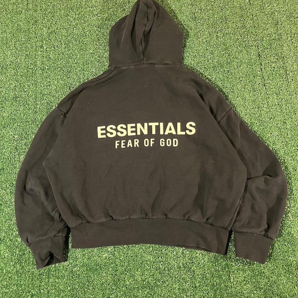 Fear of God Essentials Black Pullover Hoodie Oversized Back Logo Mens Small